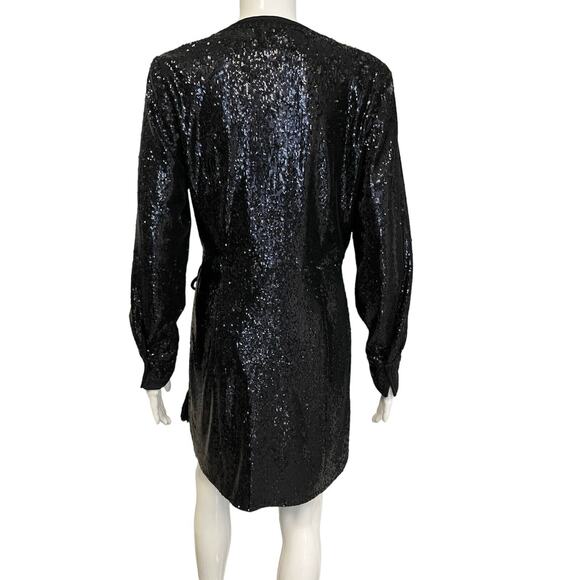 KOBI HALPERIN Black Sequined Short Wrap Addison Dress Size M - Picture 3 of 5